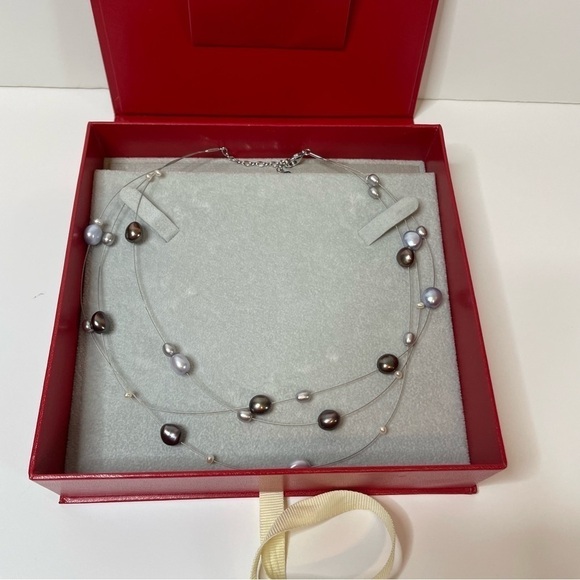 NWT Red Envelope Gift Box Freshwater Pearl Multi Strand Necklace Silver Tone - Picture 1 of 6